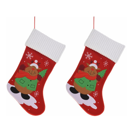 3x pieces christmas stockings reindeer print 46 cm