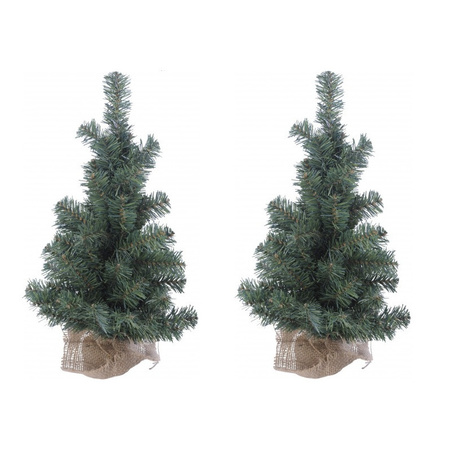 3x pieces small christmas tree with jute bag 60 cm
