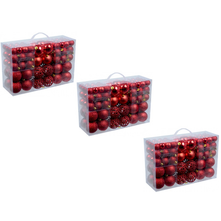 3x stuks pakket met 100x rode kerstballen kunststof 3, 4 en 6 cm