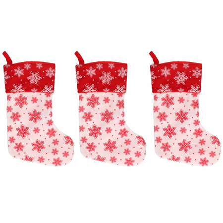 3x Wit/rode kerstsokken met sneeuwvlokken print 40 cm