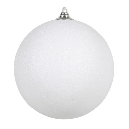3x Large white glitter Christmas bauble 18 cm
