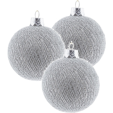 3x Zilveren Cotton Balls kerstballen 6,5 cm kerstboomversiering