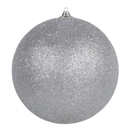 3x Zilveren grote kerstballen met glitter kunststof 13,5 cm