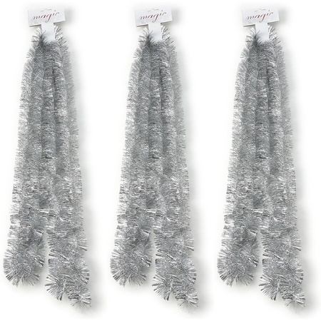3x Silver Christmas tree foil garlands 5 x 270cm decorations