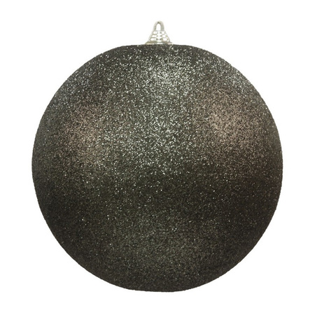 3x Large black Christmas decoration glitter bauble 25 cm
