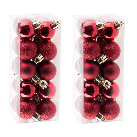 40x Small dark red Christmas baubles 3 cm plastic matte/shiny