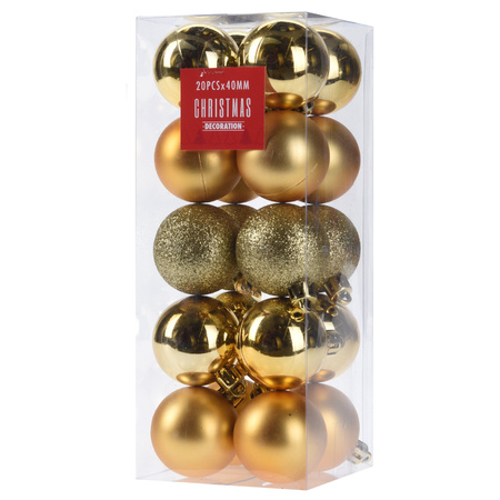 40x Small gold plastic christmas baubles 4 cm glitter/shiny/matte