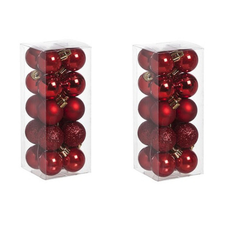 40x Kleine rode kerstballen 3 cm kunststof mat/glans/glitter