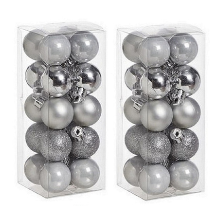 40x Kleine zilveren kerstballen 3 cm kunststof mat/glans/glitter