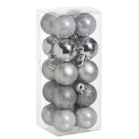 40x Kleine zilveren kerstballen 3 cm kunststof mat/glans/glitter
