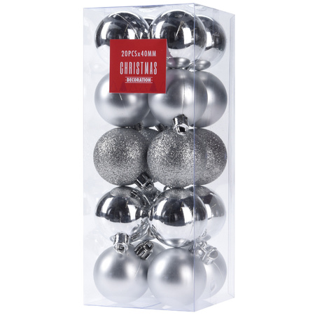 40x Kleine zilveren kunststof kerstballen 4 cm glitter/mat/glans