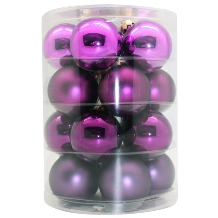 40x Purple glass Christmas baubles 6 cm shiny and matte