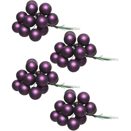 40x Eggplant purple glass mini baubles on wires 2 cm matte