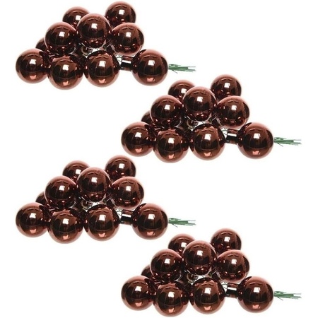 40x Mahogany brown glass mini baubles on wires 2,5 cm shiny