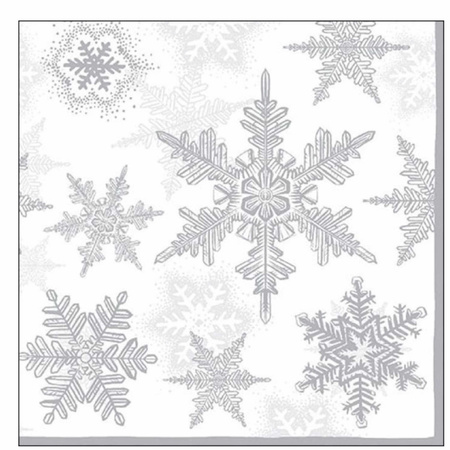 40x Servetten winter sneeuwvlokken thema wit/zilver 33 x 33 cm
