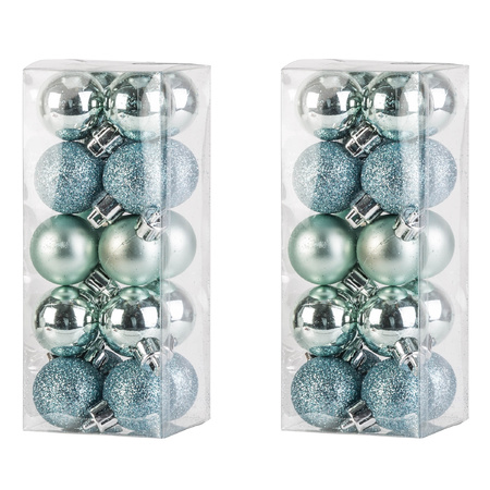 40x stuks kleine kunststof kerstballen mint groen 3 cm mat/glans/glitter