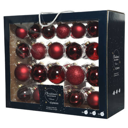 42x Donkerrode glazen kerstballen 5-6-7 cm mat/glans/glitter