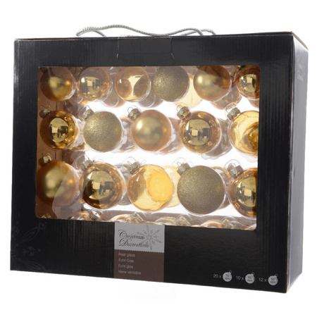 42x Light gold glass Christmas baubles 5-6-7 cm matte/shiny