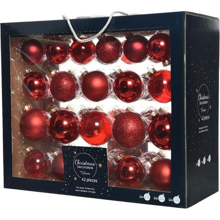 42x Kerst rode glazen kerstballen 5-6-7 cm mat/glans/glitter