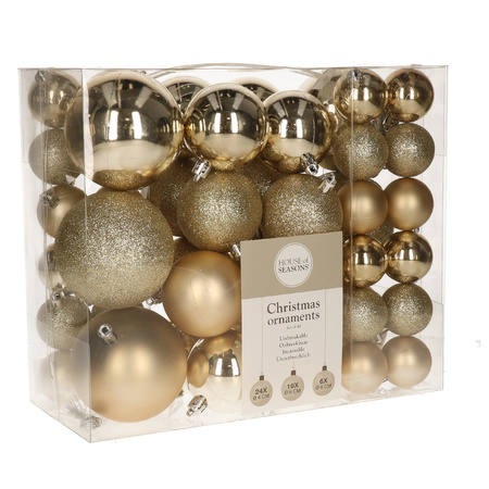 46x stuks kunststof kerstballen champagne 4, 6 en 8 cm