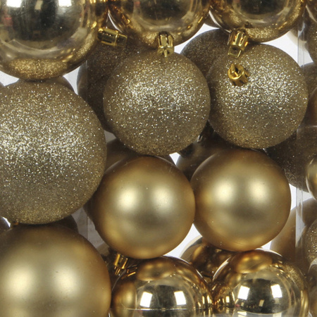 46x stuks kunststof kerstballen goud 4, 6 en 8 cm