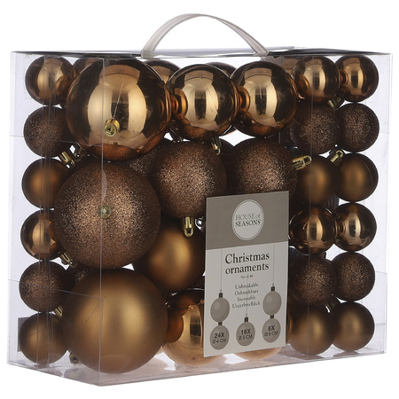 46x stuks kunststof kerstballen koper bruin 4, 6 en 8 cm