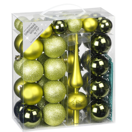 47x Green plastic Christmas baubles 4-6 cm with peak