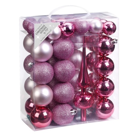 47x Pink plastic Christmas baubles 4-6 cm with peak