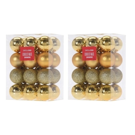48x Gouden kerstballen 3 cm kunststof mat/glans/glitter