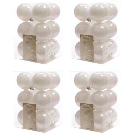 48x Pearl white Christmas baubles 6 cm plastic shiny