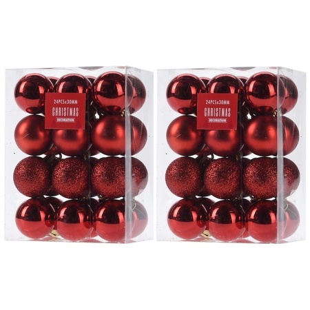 48x Rode kerstballen 3 cm kunststof mat/glans/glitter