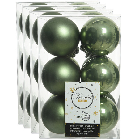 48x stuks kunststof kerstballen mos groen 6 cm glans/mat
