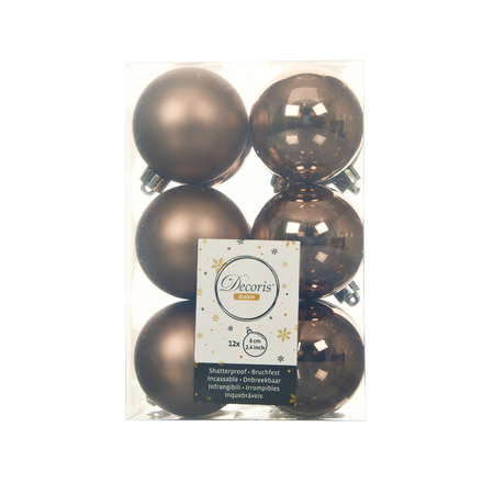48x stuks kunststof kerstballen walnoot bruin 6 cm glans/mat