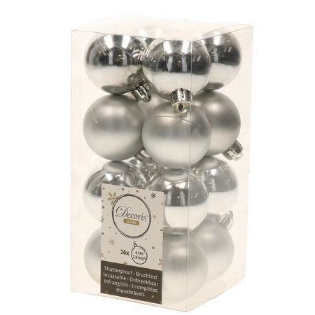 48x Zilveren kerstballen 4 cm kunststof mat/glans
