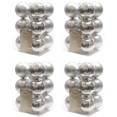 48x Silver Christmas baubles 6 cm plastic matte/shiny