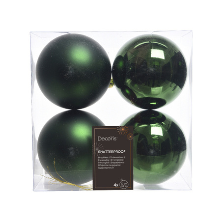 4x Dark green Christmas baubles 10 cm plastic matte/shiny