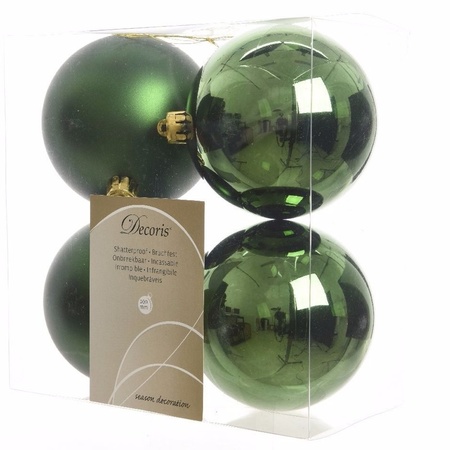 4x Dark green Christmas baubles 10 cm plastic matte/shiny
