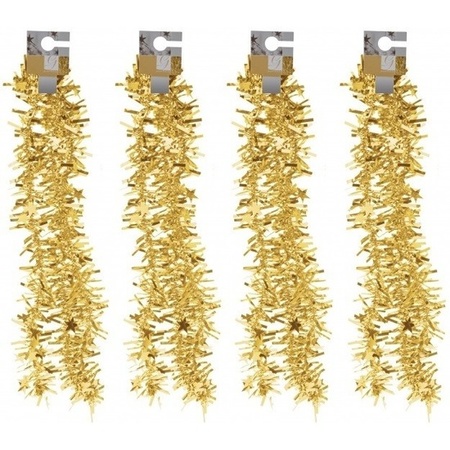 4x Gouden kerstversiering folieslingers met sterretjes 180 cm