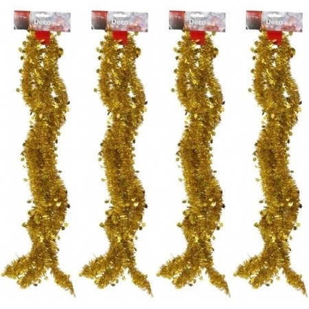 4x Gold tinsel Christmas garlands with stars 270 cm