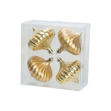 4x Gold toll christmas baubles 10 cm plastic