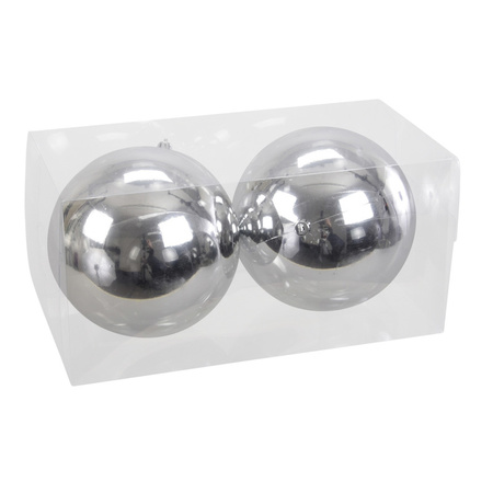 4x Grote kunststof kerstballen zilver 15 cm
