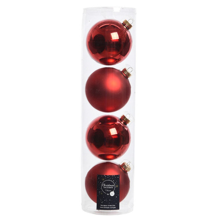 4x Christmas red glass Christmas baubles 10 cm shiny and matte
