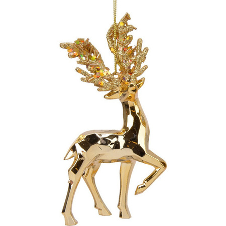 4x Gold reindeer hangers 16 cm christmas decoration
