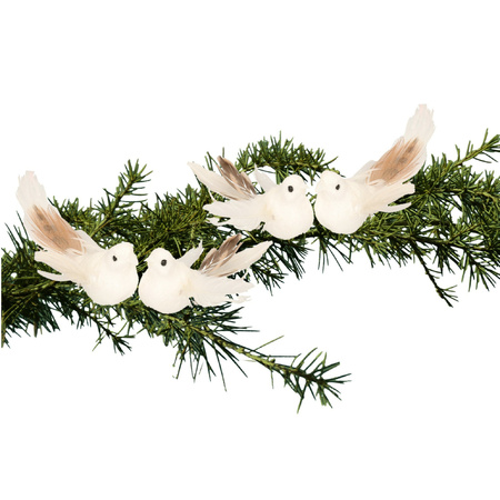 4x Christmas tree glitter white birds on clip 11 cm