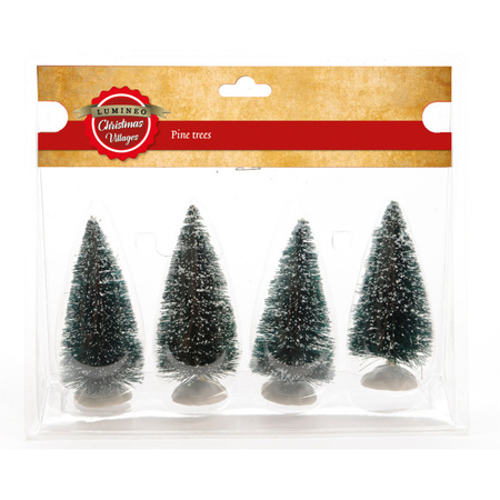 4x Kerstdorp onderdelen miniatuur boompjes met sneeuw 10 cm