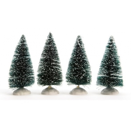 4x Christmas village pine trees with snow 10 cm