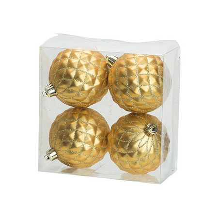 4x Luxury gold christmas baubles 8 cm plastic