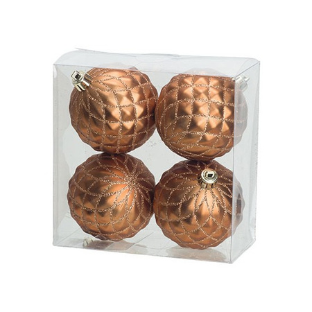 4x Luxury copper christmas baubles 8 cm plastic 