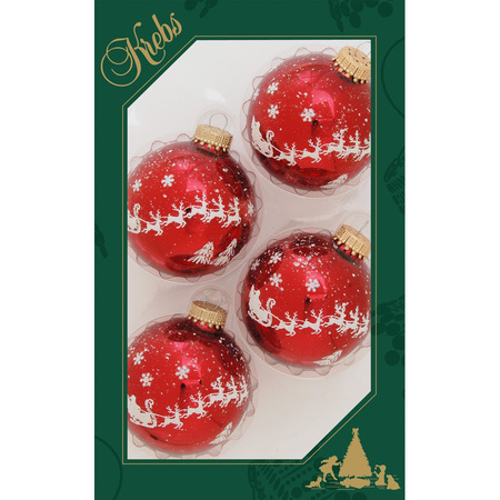 4x Luxury red glass christmas baubles reindeer 7 cm