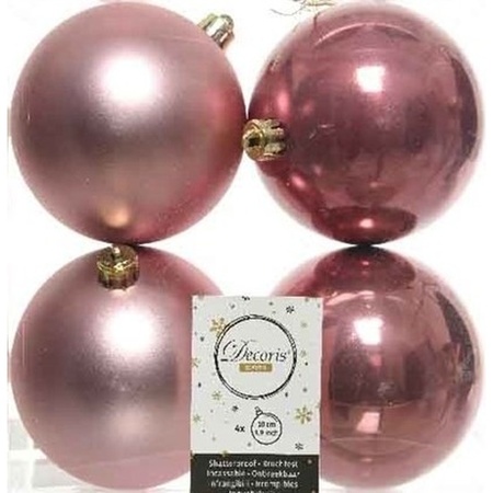 4x Old/dusty pink Christmas baubles 10 cm plastic matte/shiny